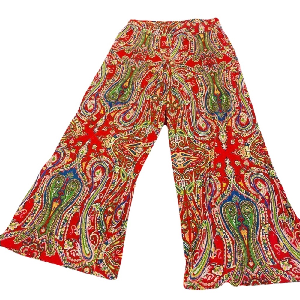Lauren Ralph Lauren Palazzo Wide Leg Pull On Paisley Pants Sz M Festival Boho